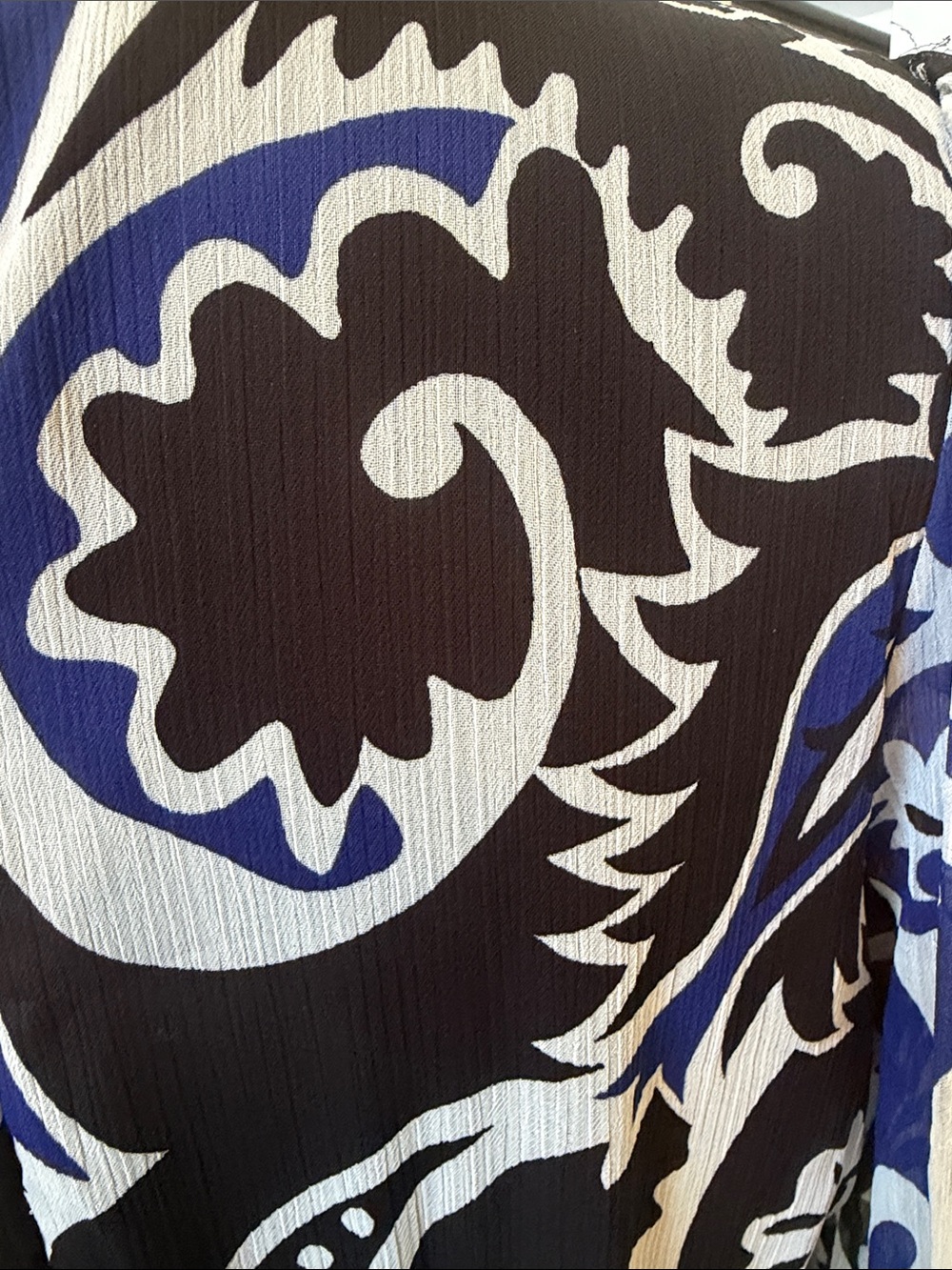 LOFT Paisley Flounce Midi Dress Blue Black Sheer Long Sleeve Boho Size 4 - Picture 6 of 8